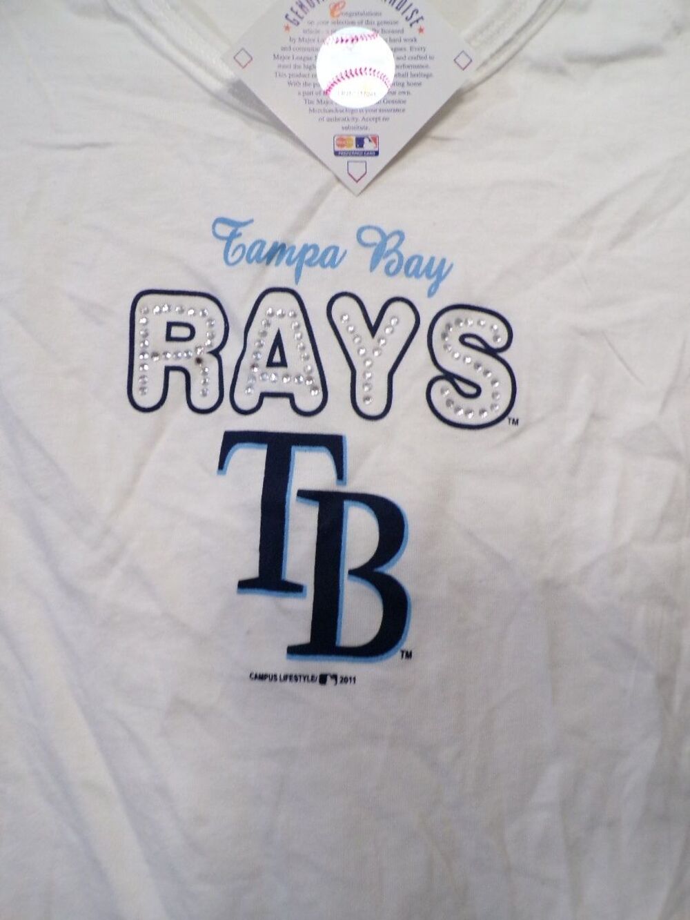 Campus Lifestyle Tampa Bay Rays Women's V-Neck T-Shirt S White - Picture 2 of 3
